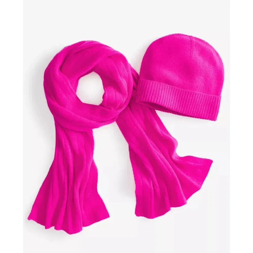 Charter Club Ribbed 100% Cashmere Scarf- Pink Flame New With Tags